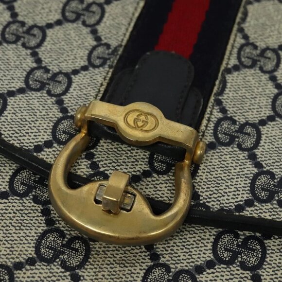 GUCCI GG Supreme Sherry Line Shoulder Bag PVC Navy Gold Red Auth - Picture 11 of 16